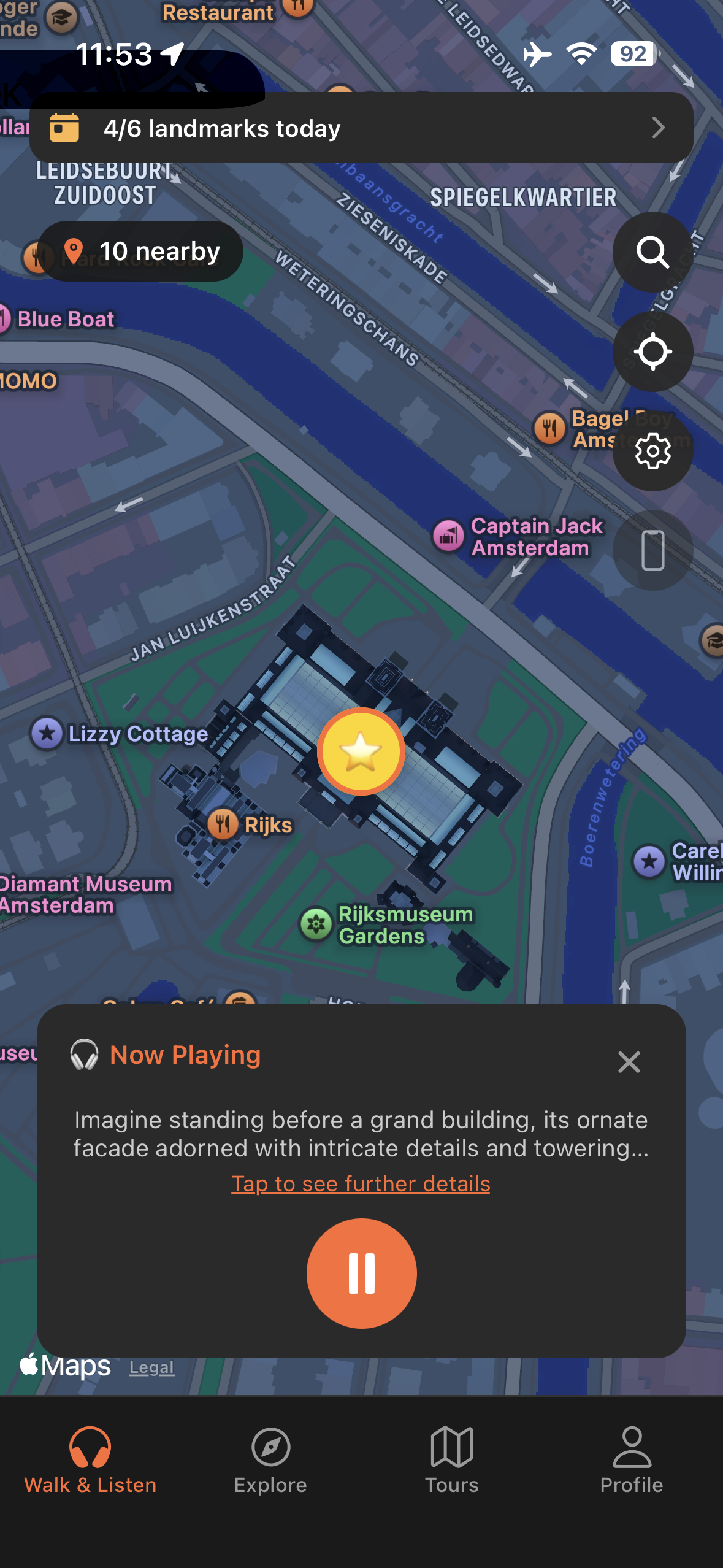 Urban Tales GPS map at the Rijksmuseum in Amsterdam with story triggered