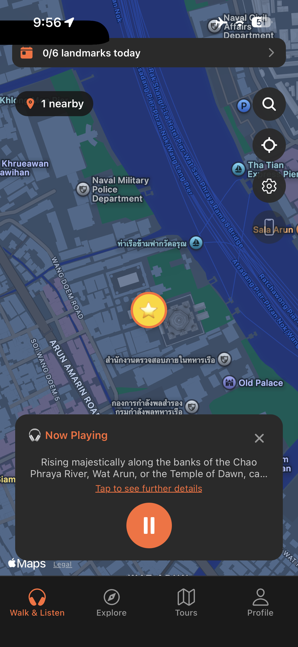 Urban Tales GPS map in Bangkok with audio story automatically triggered