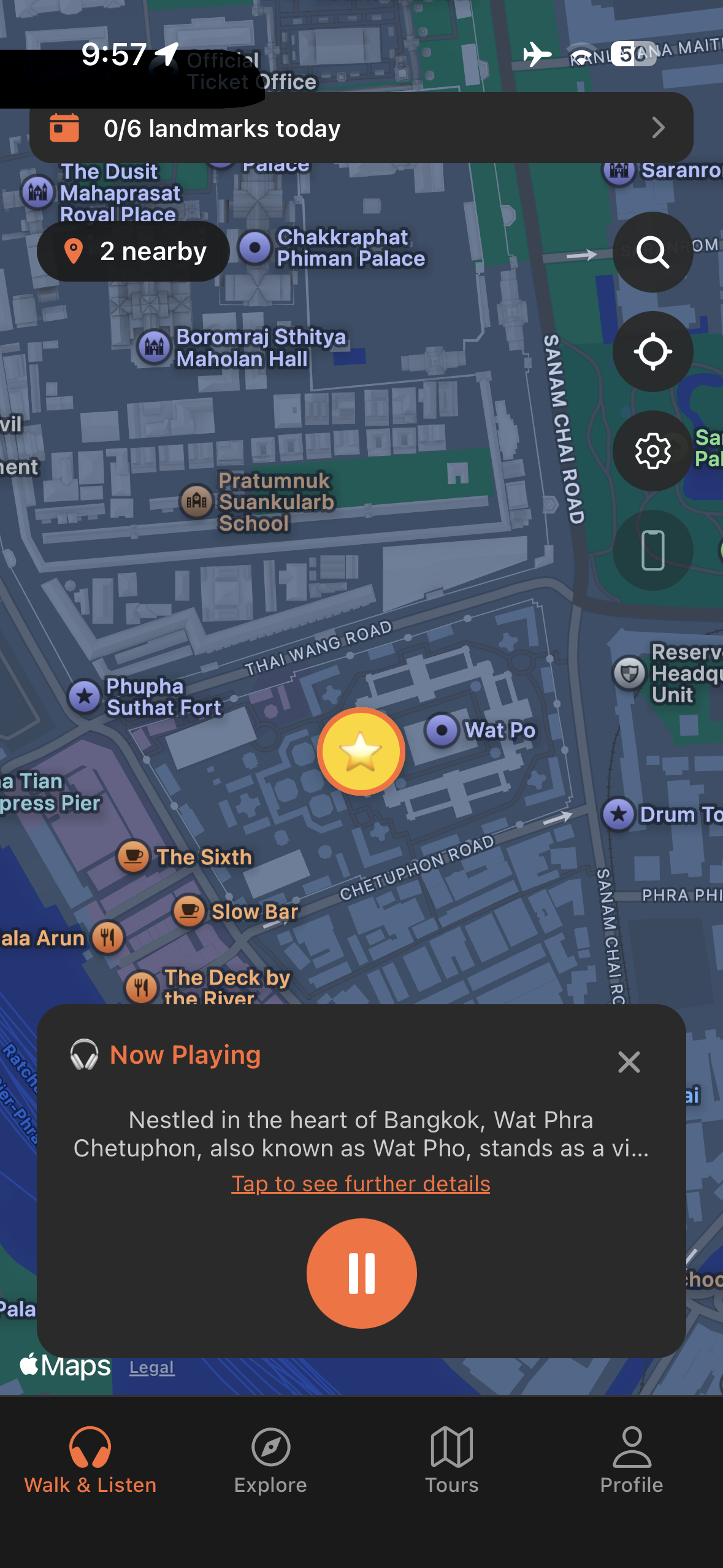 Urban Tales GPS map in Bangkok with story automatically triggered