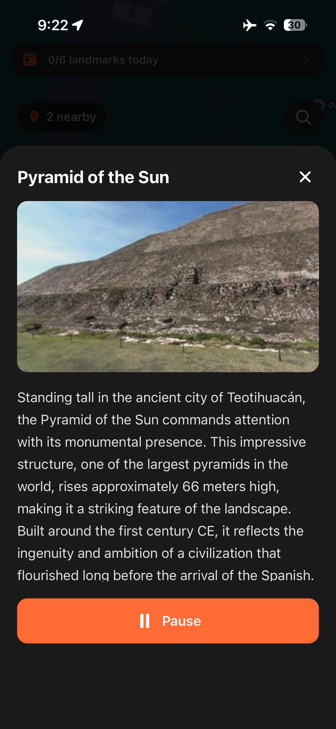 Urban Tales story panel for the Pyramid of the Sun at Teotihuacán with photo and narration text
