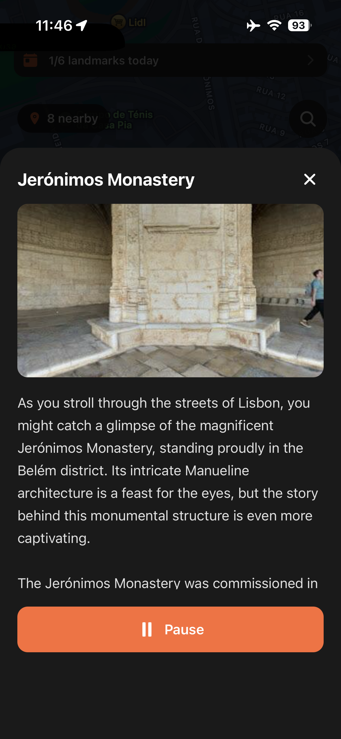 Urban Tales story panel for Jerónimos Monastery in Lisbon with photo and narration