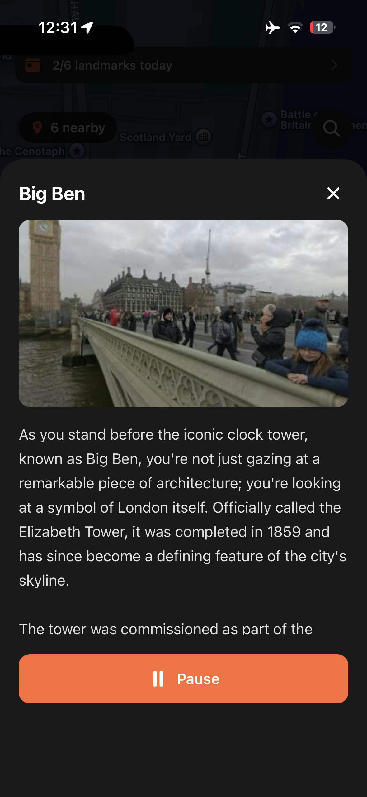 Urban Tales story panel for Big Ben with photo and narration text