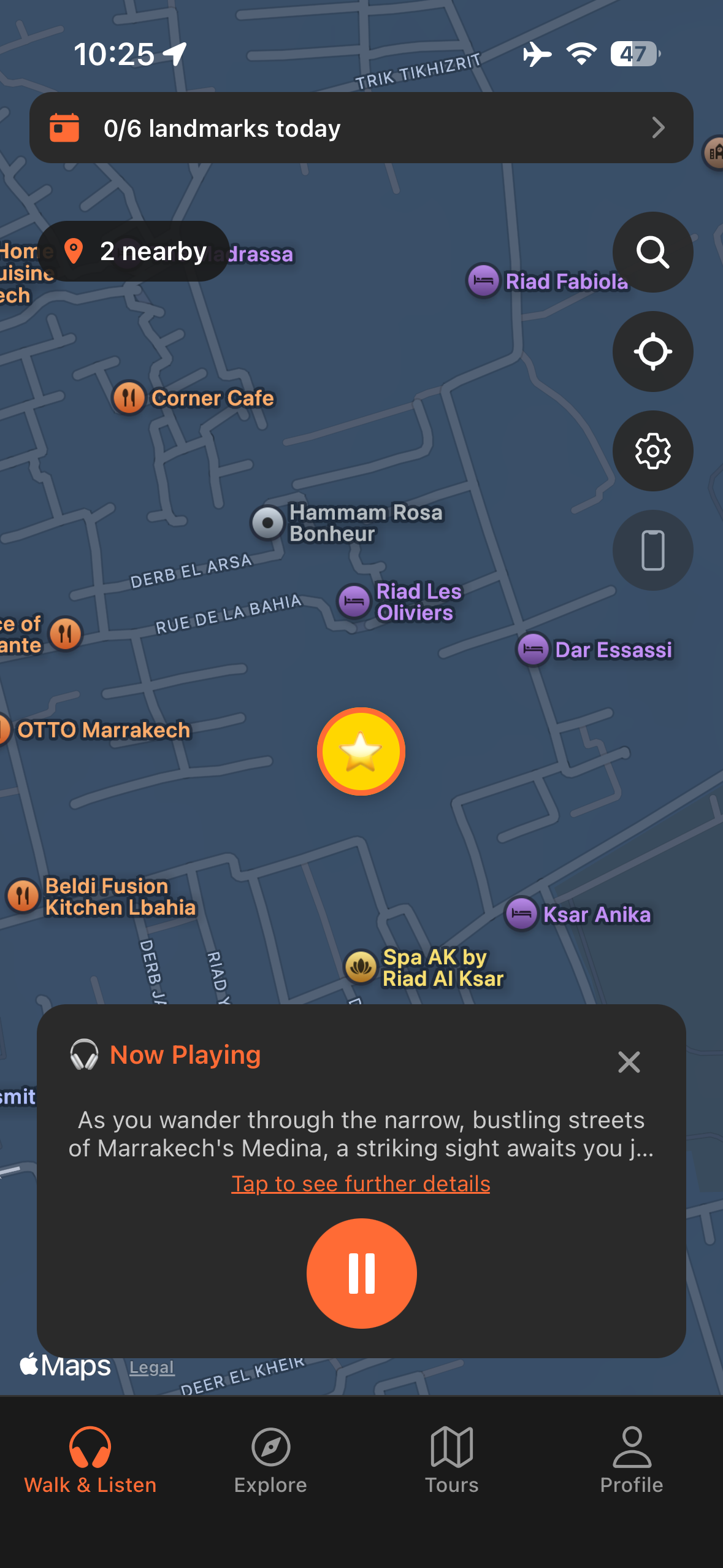 Urban Tales GPS map in Marrakech with story automatically triggered
