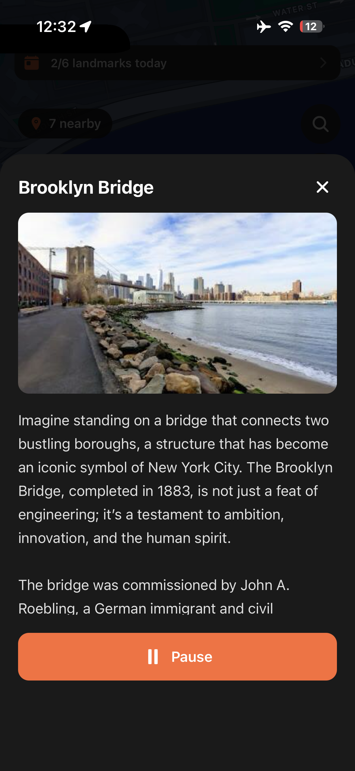 Urban Tales story panel for the Brooklyn Bridge in New York City with narration and photo