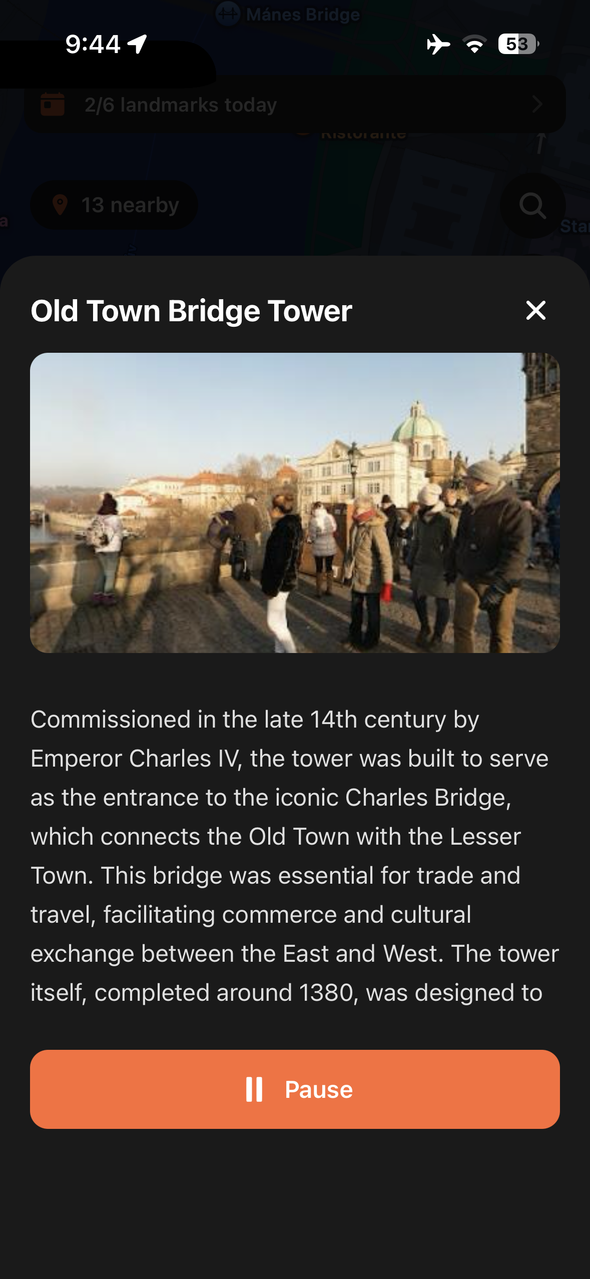 Urban Tales story panel in Prague with photo and narration
