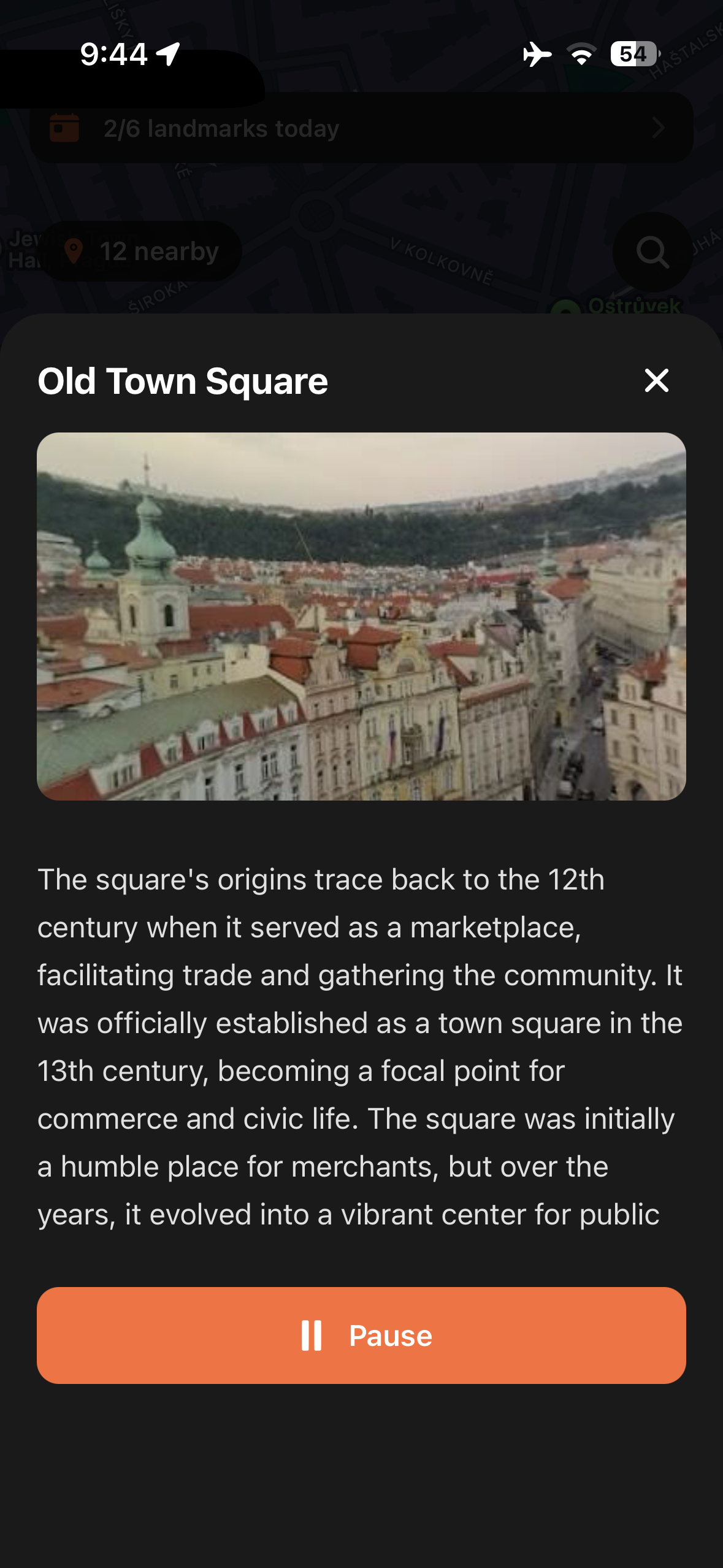 Urban Tales story panel in Prague with photo and narration