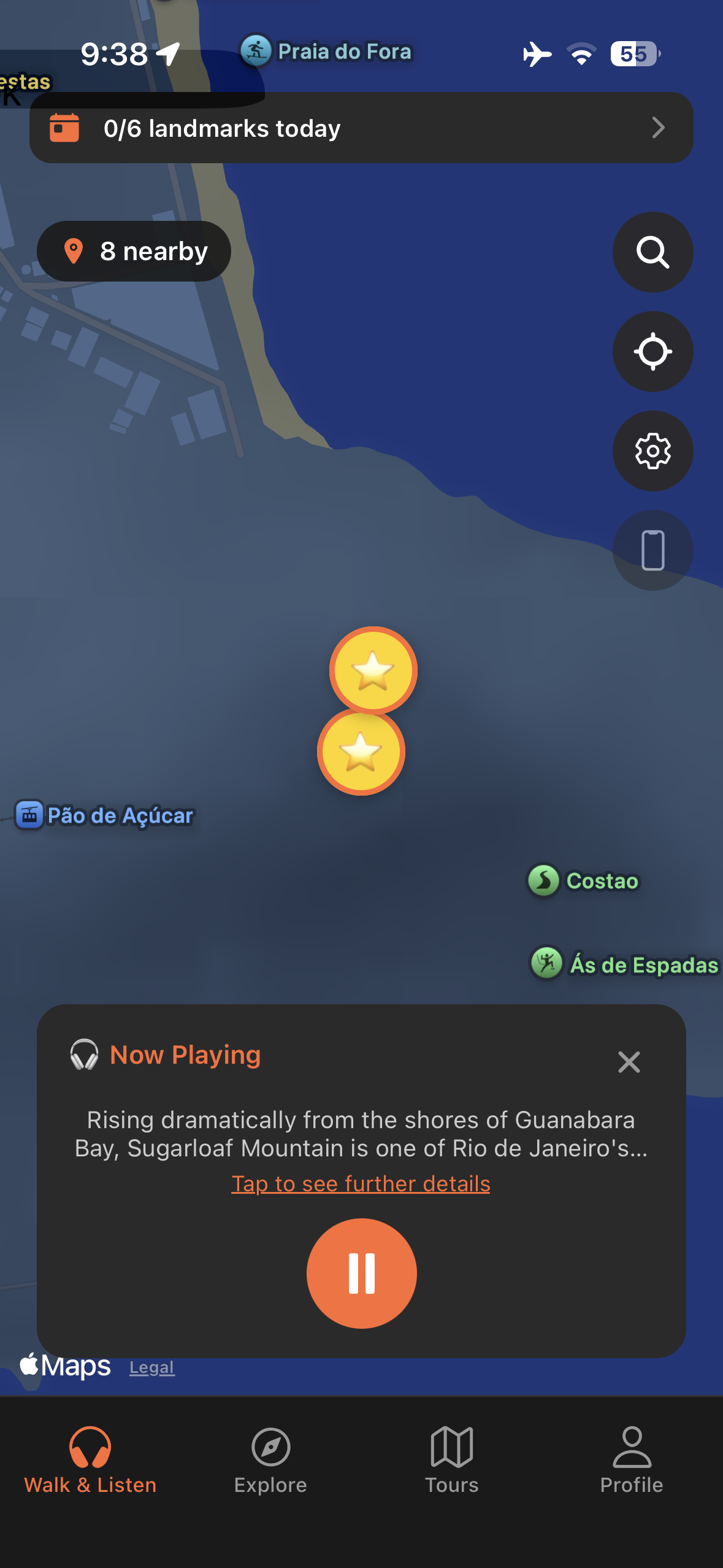 Urban Tales GPS map in Rio de Janeiro with story automatically triggered